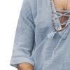 Maiyifu-GJ Men's Casual Cotton Linen Tee Fashion Lace Up Short Sleeve Beach Shirts V Neck Hippie T-Shirt (Grey,US Size XS Asia S) view 3