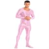 Hedmy Men's Long Sleeves One Piece Unitard Jumpsuit Stretch Spandex Sports Full Bodysuit Rompers Pink Medium view 2