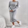 2023 Women's Dresses Solid Ribbed Knit Bodycon Dress Women's Dresses (Color : Gray, Size : Large) view 1