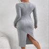 2023 Women's Dresses Solid Ribbed Knit Bodycon Dress Women's Dresses (Color : Gray, Size : Large) view 2