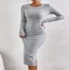 2023 Women's Dresses Solid Ribbed Knit Bodycon Dress Women's Dresses (Color : Gray, Size : Large) view 3