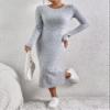 2023 Women's Dresses Solid Ribbed Knit Bodycon Dress Women's Dresses (Color : Gray, Size : Large) view 4