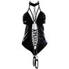 Kyisoy Women Sexy Wetlook Leather Lingerie Bodysuits Naughty Lace-up Backless Halter Babydoll Teddy Clubwear with Wrist Chain (Black,X-Large) view 1