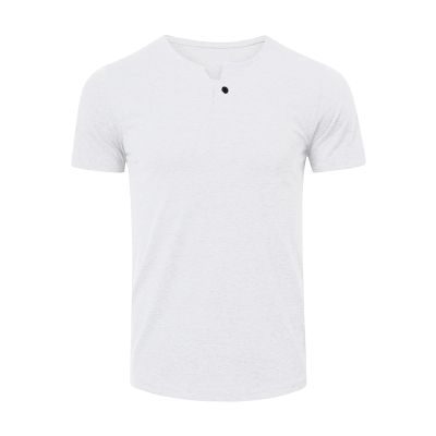 Men's Basic Tailored Fit Short Sleeve Fashion Casual Front Placket Tee Cotton Notch Neck T Shirt (White,US SIZE S Asia M)