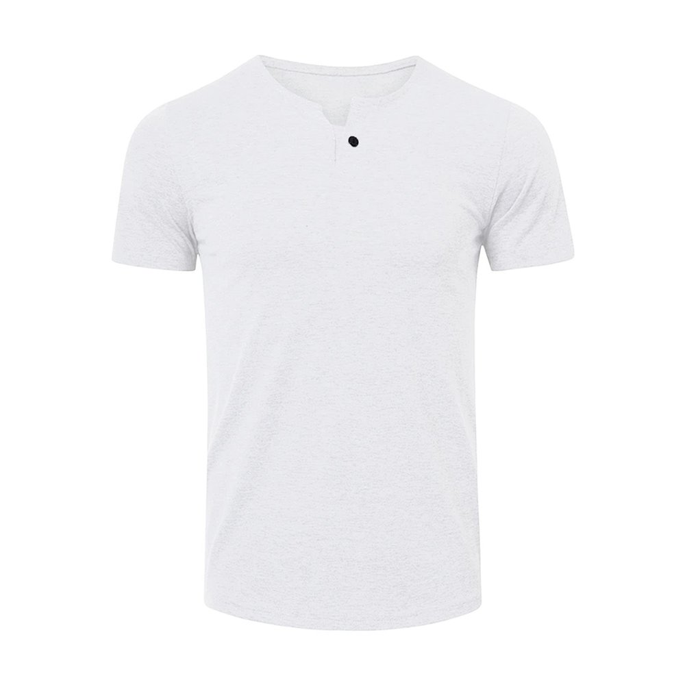 Men's Basic Tailored Fit Short Sleeve Fashion Casual Front Placket Tee Cotton Notch Neck T Shirt (White,US SIZE S Asia M)