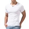 Men's Basic Tailored Fit Short Sleeve Fashion Casual Front Placket Tee Cotton Notch Neck T Shirt (White,US SIZE S Asia M) view 2