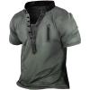 Men's V Neck Button T-Shirt Tops Distressed Retro Short Sleeve Summer Fashion Casual Streetwear (Grey,US Size XL Asia XXL)