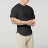 Mens Fashion Casual Front Placket Basic T-Shirts Breathable Lightweight Collarless Golf Tee Hipster Round Hemline Top (Black,US Size L Asia XL) view 2