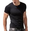 Men's Basic Tailored Fit Short Sleeve Fashion Casual Front Placket Tee Cotton Notch Neck T Shirt (Black,US Size M Asia L) view 2