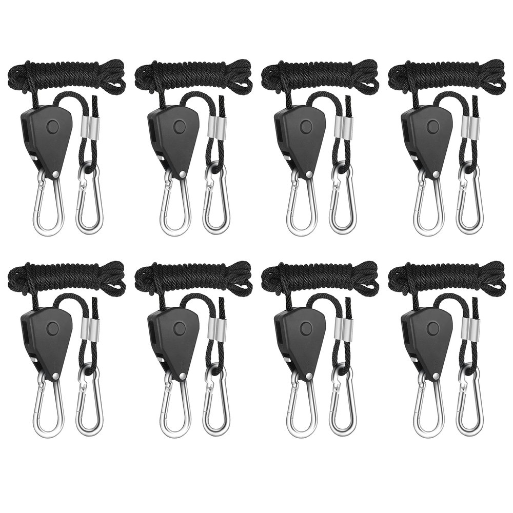 HealSmart 8Pcs 1/8" Kayak Tie Downs Rope Canoe Bow and Stern Tie Down Straps Adjustable Heavy Duty Cargo Ratchet Pulley Rope Hanger, Black