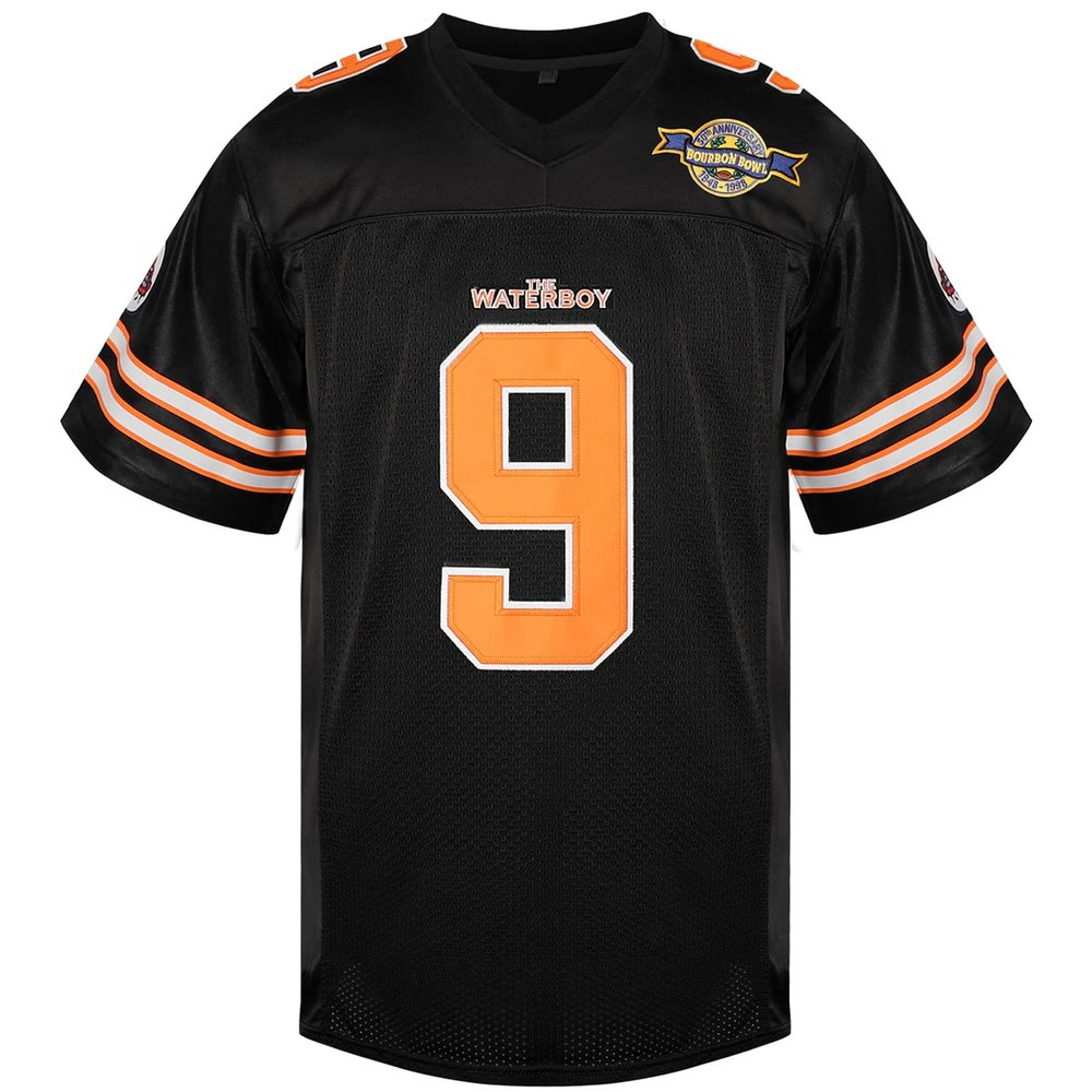 Bobby Boucher #9 The Waterboy Adam Sandler Movie Mud Dogs Bourbon Bowl Football Jersey (Black, 3X-Large)