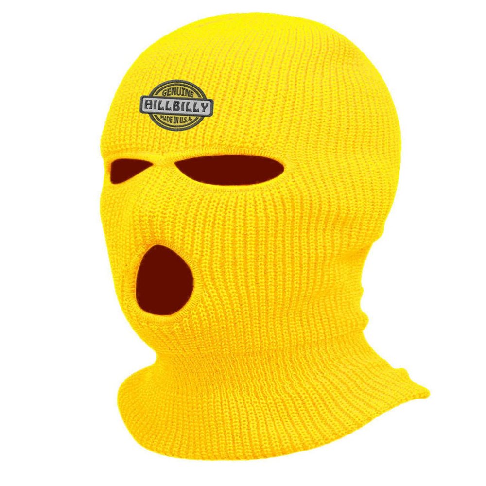Genuine Hillbilly Three Hole Embroidered Ski Mask Full Face Cover Knitted Embroidery Warm Graphic Balaclava (Gold)