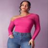 CRYBA Women's Shirts Women's Tops Shirts for Women Asymmetrical Neck Ruched Mesh Top (Color : Hot Pink, Size : Small) view 1