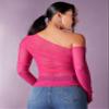 CRYBA Women's Shirts Women's Tops Shirts for Women Asymmetrical Neck Ruched Mesh Top (Color : Hot Pink, Size : Small) view 2