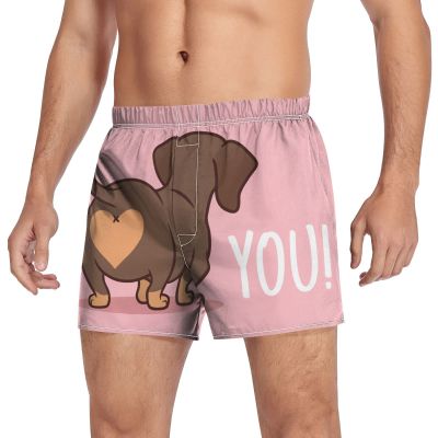 Aflyko Novelty Boxer Shorts Dachshund Butt Love You Relaxed Fit Boxers Buttoned Fly Summer Men's Underwear, XL