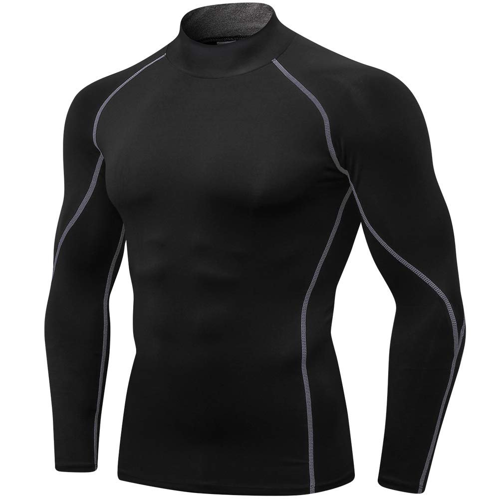 Men's Athletic Compression Shirts Long Sleeve Workout T-Shirt Mock Turtleneck Base Layer Undershirt Tops