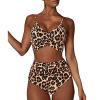 Womens Front Cross Ruched Bikini Set Twist Wrap Swimwear High Waisted Bottoms Print Straps Push Up Swimsuits (Yellow1,Large)