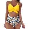 JEsilunmaMY Womens Front Cross Ruched Bikini Set Twist Wrap Swimwear High Waisted Bottoms Print Straps Push Up Swimsuits (Yellow3,X-Large) view 1