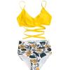 JEsilunmaMY Womens Front Cross Ruched Bikini Set Twist Wrap Swimwear High Waisted Bottoms Print Straps Push Up Swimsuits (Yellow3,X-Large) view 2