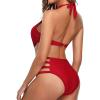 JEsilunmaMY Women Mesh Cutout Swimsuits Solid Color High Neck Halter Monokini Swimwear Slim Fit Cut Out Sheer Bathing Suit (Red,Large) view 3