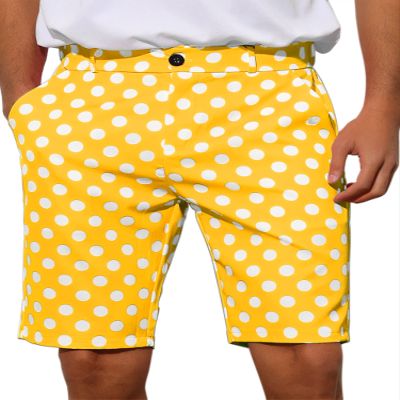 Lars Amadeus Polka Dots Shorts for Men's Straight Fit Comfort Flat Front Chino Shorts 38 Yellow