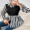 CRYBA Women's Shirts Women's Tops Shirts for Women Striped Print 2 in 1 Lantern Sleeve Peplum Top (Color : Black and White, Size : Small) view 1