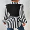 CRYBA Women's Shirts Women's Tops Shirts for Women Striped Print 2 in 1 Lantern Sleeve Peplum Top (Color : Black and White, Size : Small) view 2