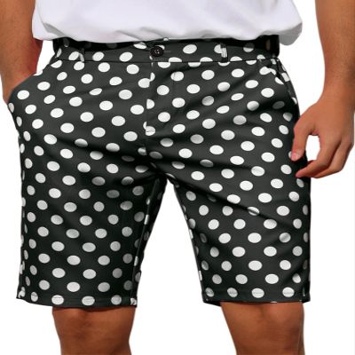 Lars Amadeus Polka Dots Shorts for Men's Straight Fit Comfort Flat Front Chino Shorts 28 Black