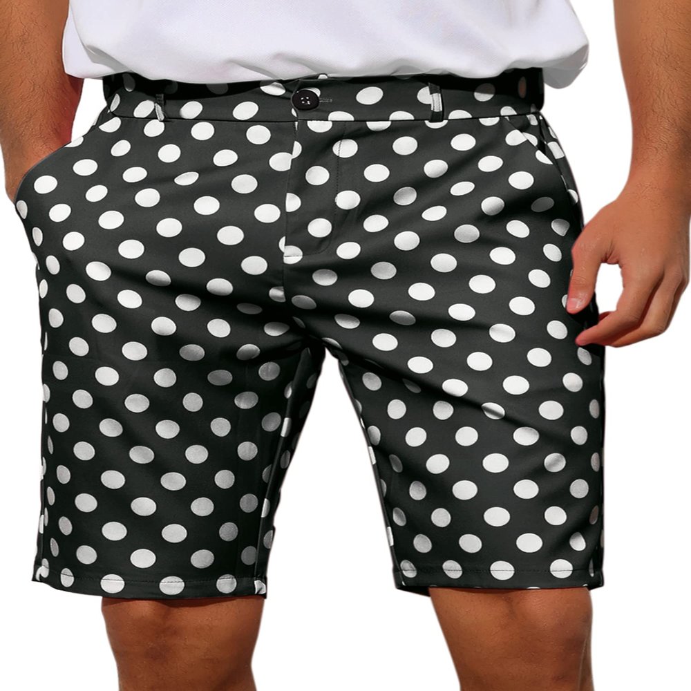 Lars Amadeus Polka Dots Shorts for Men's Straight Fit Comfort Flat Front Chino Shorts 28 Black