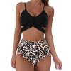 Womens Front Cross Ruched Bikini Set Twist Wrap Swimwear High Waisted Bottoms Print Straps Push Up Swimsuits (Black2,Medium) view 1