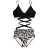Womens Front Cross Ruched Bikini Set Twist Wrap Swimwear High Waisted Bottoms Print Straps Push Up Swimsuits (Black2,Medium) view 3