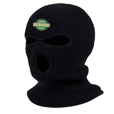 Genuine Irish Three Hole Embroidered Ski Mask Full Face Cover Knitted Embroidery Warm Graphic Balaclava (Black)