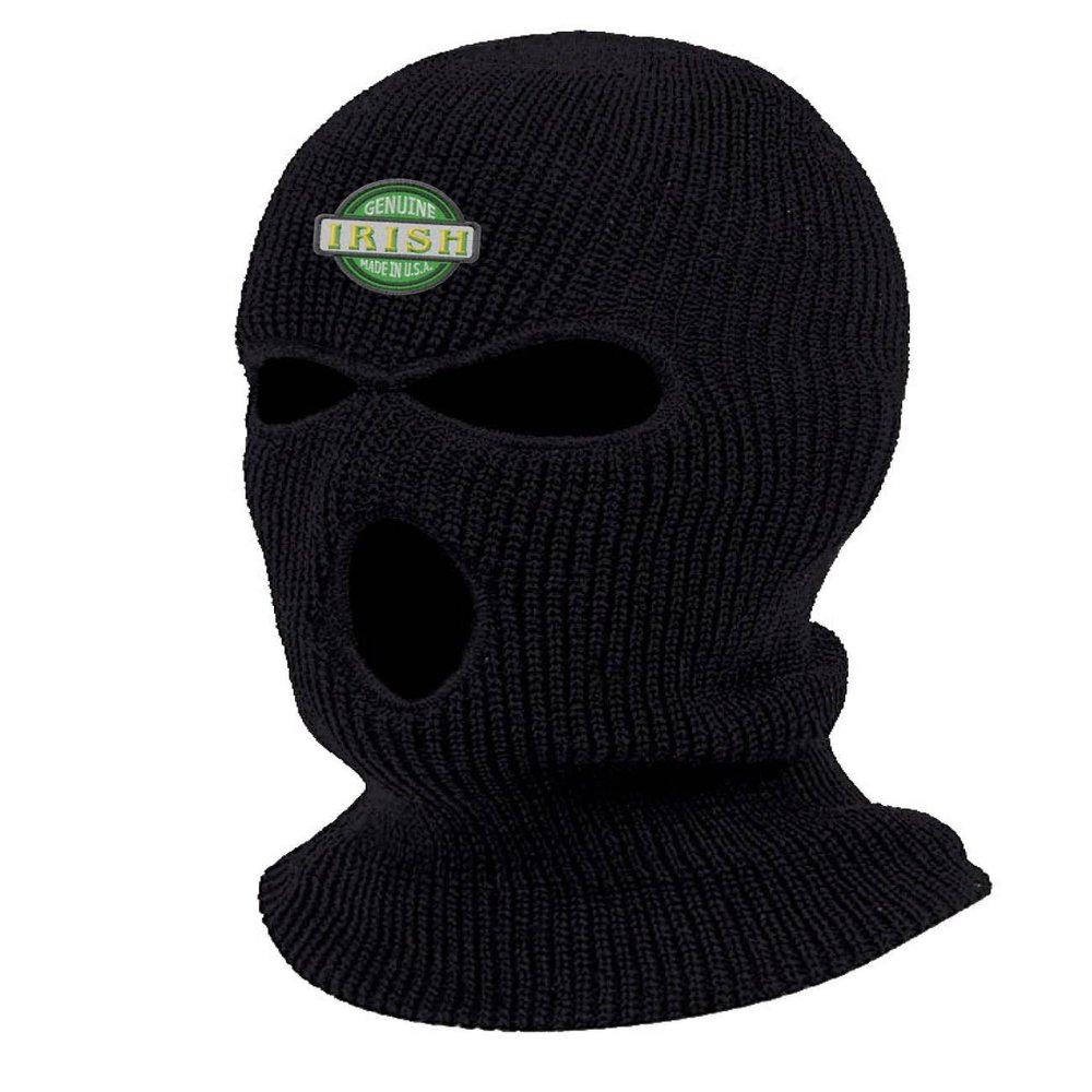 Genuine Irish Three Hole Embroidered Ski Mask Full Face Cover Knitted Embroidery Warm Graphic Balaclava (Black)