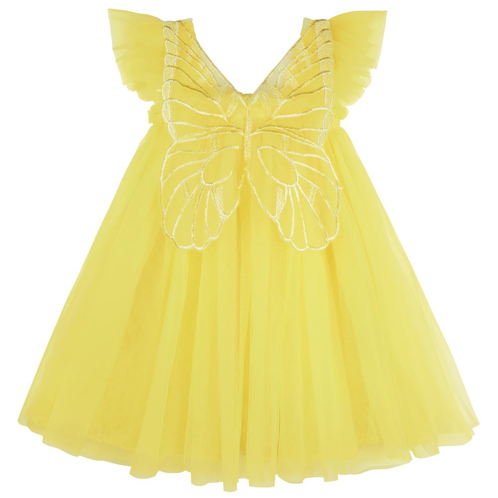 AGQT Baby Girls Tulle Tutu Dress Sleeveless Infant Butterfly Print Back Tutu Dresses Birthday Party Holiday Wedding Layered Lace Mini Layers Dress Yellow Size 6-12 Months
