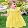 AGQT Baby Girls Tulle Tutu Dress Sleeveless Infant Butterfly Print Back Tutu Dresses Birthday Party Holiday Wedding Layered Lace Mini Layers Dress Yellow Size 6-12 Months view 2