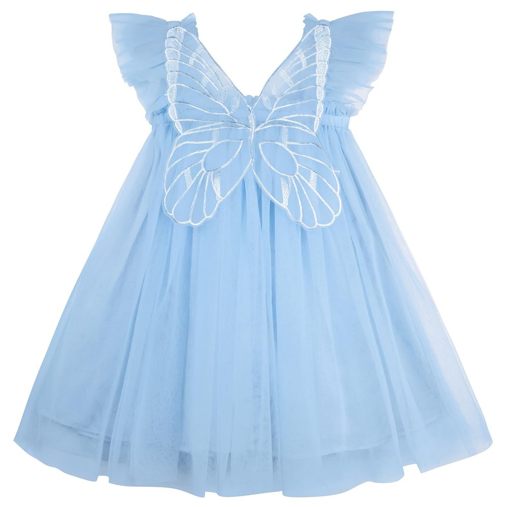 AGQT Baby Girls Tulle Tutu Dress Sleeveless Toddler Butterfly Print Back Tutu Dresses Birthday Party Gowns Wedding Layered Lace Holiday Mini Dress Light Blue Size 18-24 Months