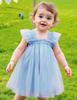 AGQT Baby Girls Tulle Tutu Dress Sleeveless Toddler Butterfly Print Back Tutu Dresses Birthday Party Gowns Wedding Layered Lace Holiday Mini Dress Light Blue Size 18-24 Months view 4