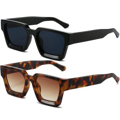 AIEYEZO Square Sunglasses for Women Men Square Thick Frame Sun Glasses Simple Designer Style Shades (Black/Grey + Tortoise/Brown Gradient)