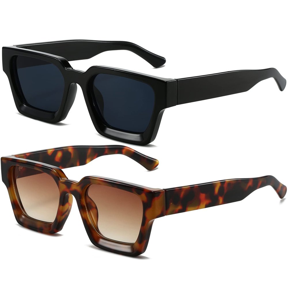 AIEYEZO Square Sunglasses for Women Men Square Thick Frame Sun Glasses Simple Designer Style Shades (Black/Grey + Tortoise/Brown Gradient)