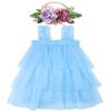 AGQT Baby Girls Tulle Tutu Dress Toddlers Tulle Layered Lace Dresses Sleeveless Princess Party Dress Summer Ruffles Sundress with Flower Headband Light Blue Size 12-18 Months view 1