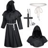 TOKYO REVENGERS Medieval Renaissance Monk Friar Priest Wizard Cloak Hooded Robe Cosplay Belt Necklace Set(Black 2XL) view 1