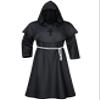 TOKYO REVENGERS Medieval Renaissance Monk Friar Priest Wizard Cloak Hooded Robe Cosplay Belt Necklace Set(Black 2XL) view 2