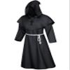 TOKYO REVENGERS Medieval Renaissance Monk Friar Priest Wizard Cloak Hooded Robe Cosplay Belt Necklace Set(Black 2XL) view 3