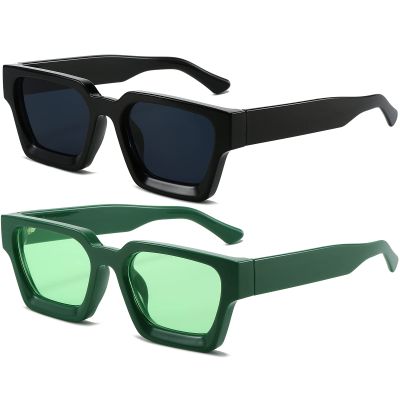 AIEYEZO Square Sunglasses for Women Men Square Thick Frame Sun Glasses Simple Designer Style Shades (Black/Grey + Green/Green)