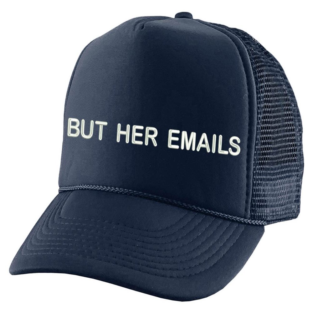 ALLNTRENDS But Her Emails Trucker Hat Embroidered Adult Baseball Cap Adjustable Snapback (Navy Blue)