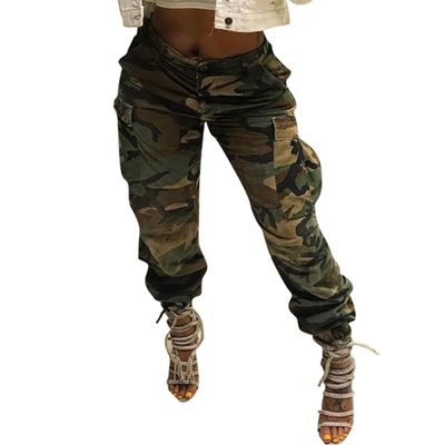 MESLIMA Women's Camo Pants High Waist Slim Fit Cargo Trousers with Pocket Camouflage Long Sweatpant with Belt