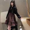 Mluvpxey Plaid Dress Sets Women Outfits Black Lace Up Long Sleeve Cardigan Ruffles High Waist Sleeveless Dresse (Color : 2 Set asphoto, Size : Small) view 2