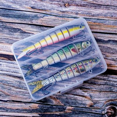 HUFFA Fish Lure Set 8 Segment Multi Jointed Swimbait 14CM Minnow Hard Baits Trout Bass Fishing Lures with Free Tackle Box (Color : CC55-BOX H)