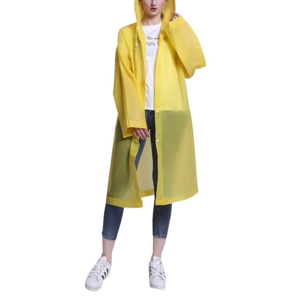 WHATON Raincoat Women Men Impermeable Thickened Waterproof Raincoat Rain Poncho Raincoat Hooded Rain Coat Hiking (Color : Yellow, Size : One Size)