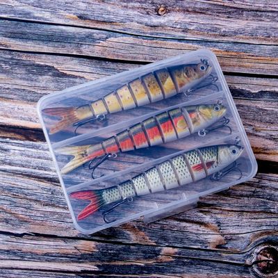 HUFFA Fish Lure Set 8 Segment Multi Jointed Swimbait 14CM Minnow Hard Baits Trout Bass Fishing Lures with Free Tackle Box (Color : CC55-BOX K)